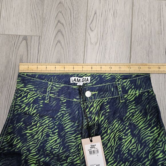 Tiger Mist I.AM.GIA Tali Tiger Denim Flare Pant Blue & Green Print NWT LARGE - Picture 11 of 11